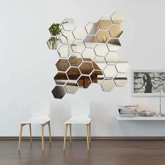 12pcs 3D Hexagon Bathroom Mirror Sticker Home