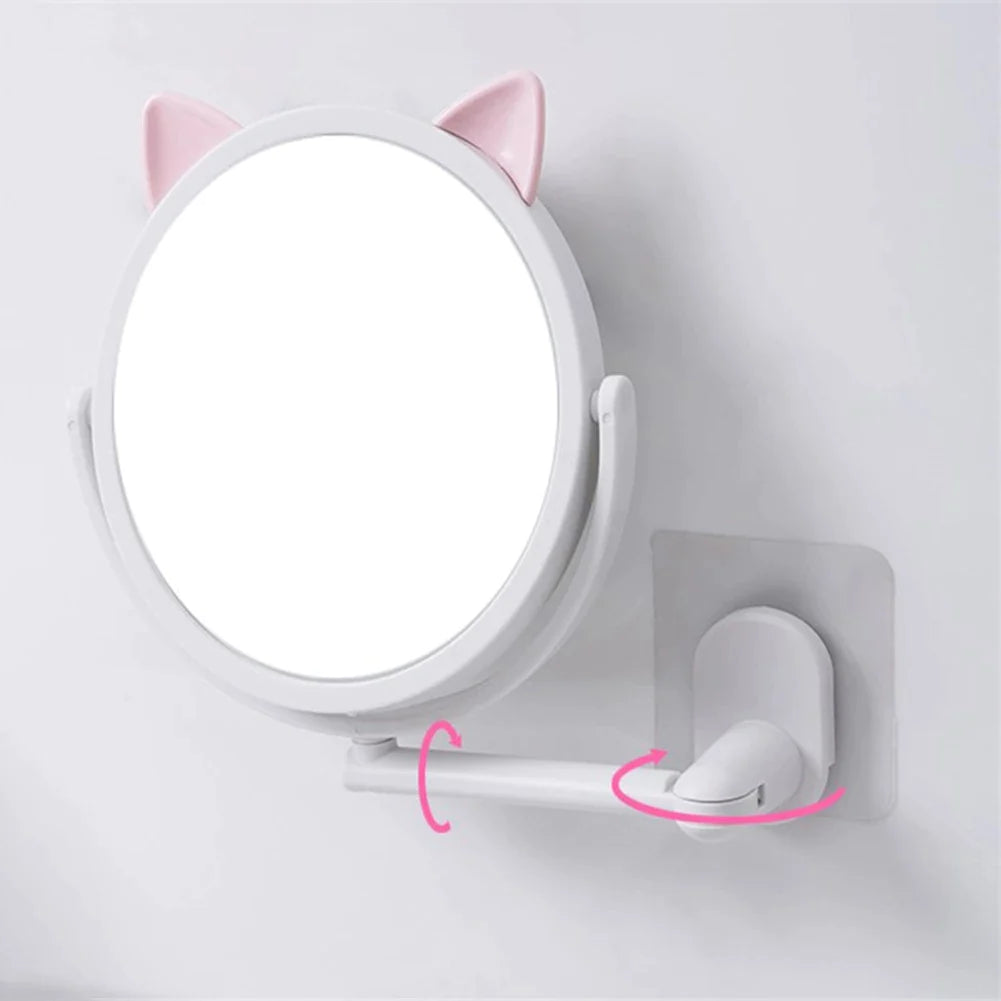Cat Ear Makeup Mirror Self-Adhesive Wall Mount