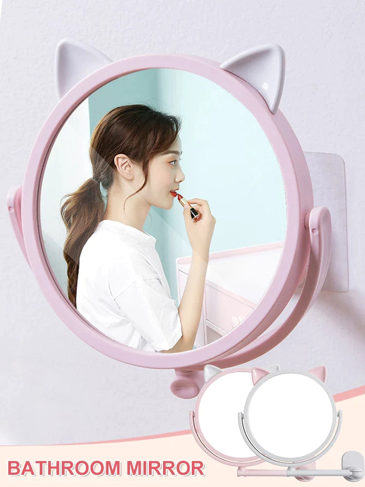 Cat Ear Makeup Mirror Self-Adhesive Wall Mount