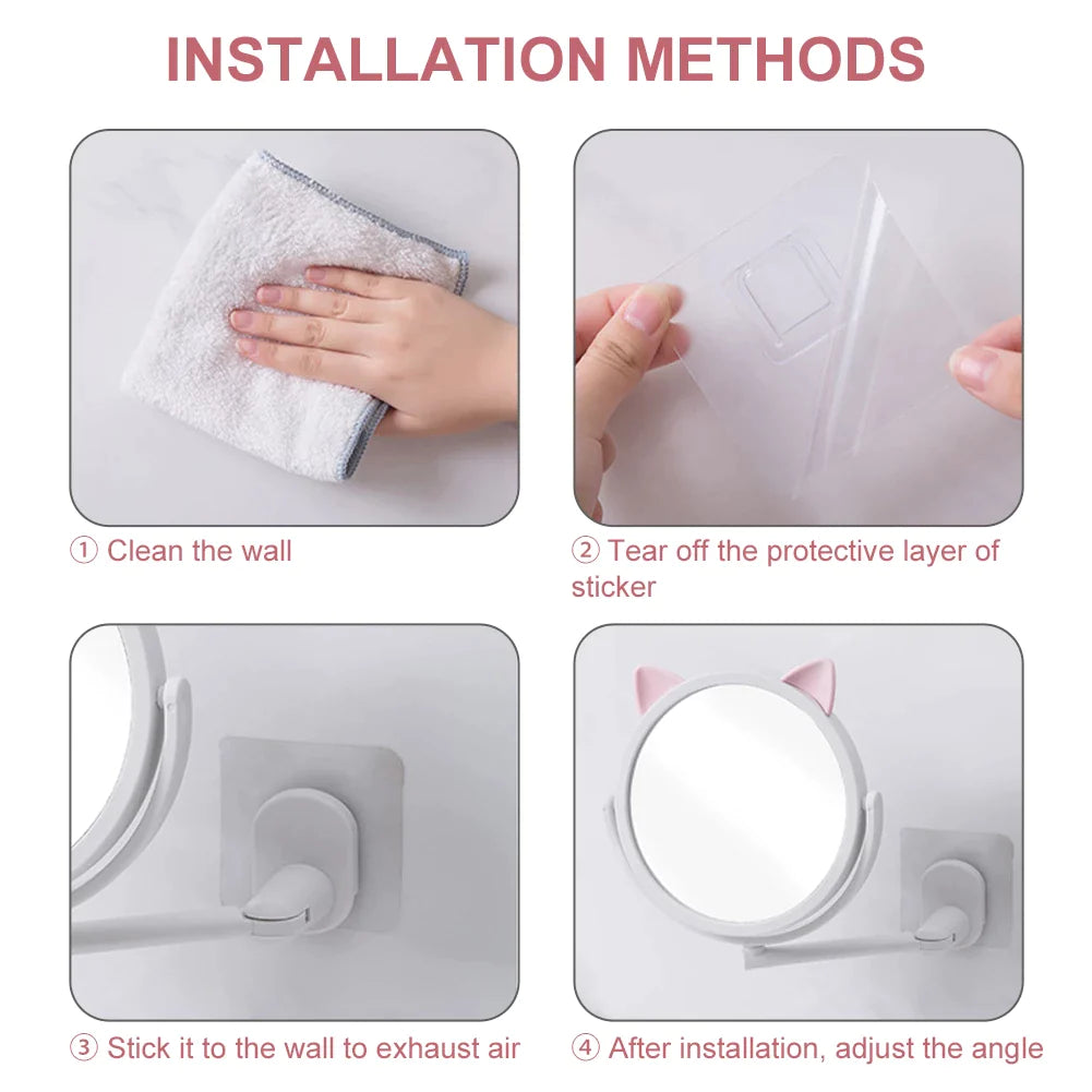 Cat Ear Makeup Mirror Self-Adhesive Wall Mount