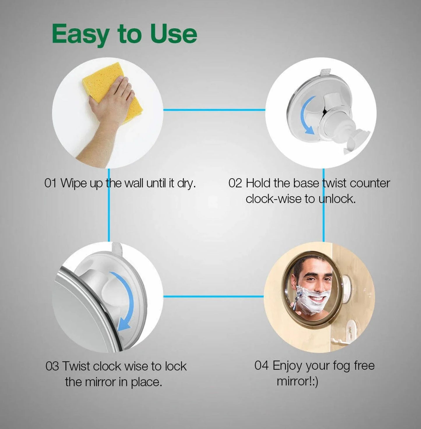 New Bathroom Mirror NO Fog Suction Cup
