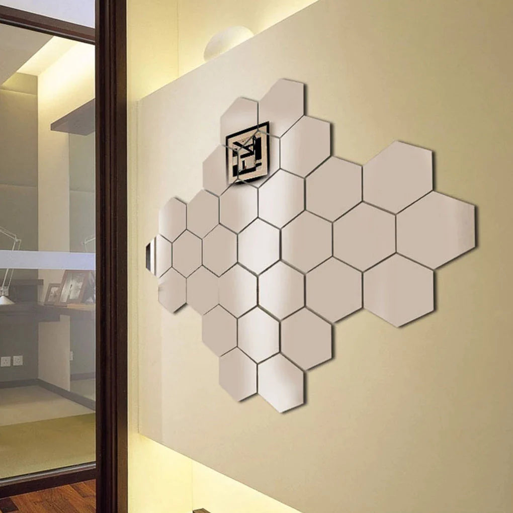 12pcs 3D Hexagon Bathroom Mirror Sticker Home