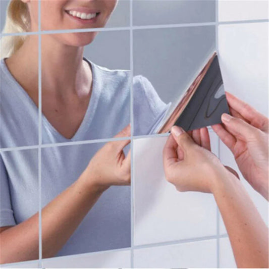 9PCS/Set Square Bath Mirrors Tile Self Adhesive
