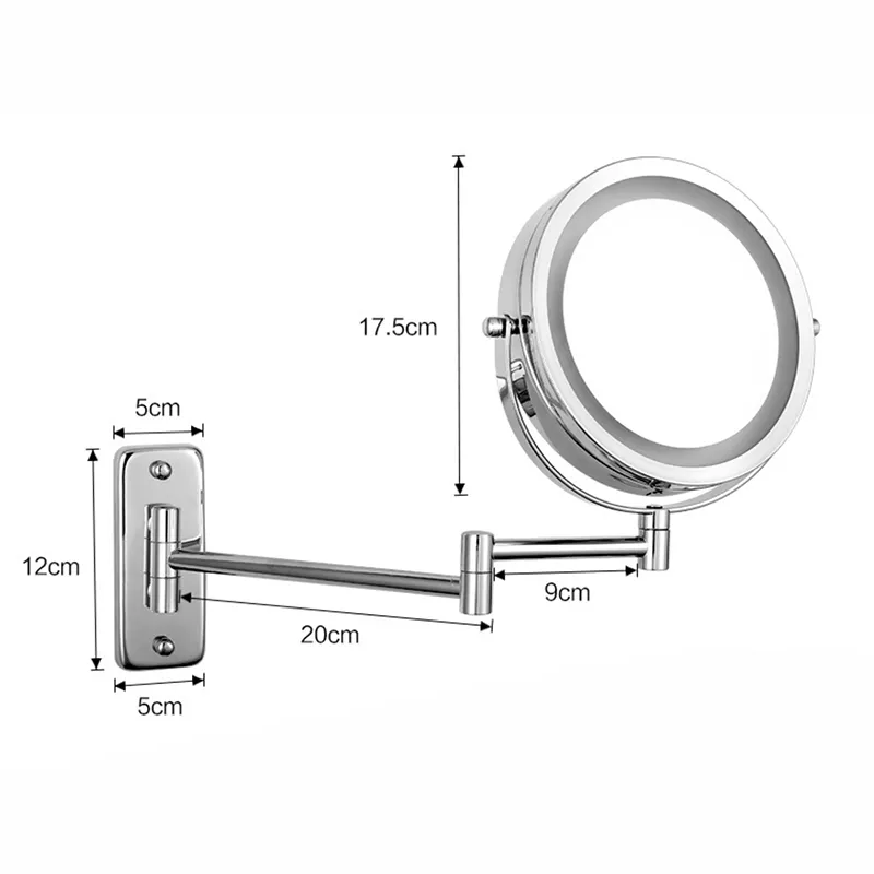 Folding Arm Extend Bathroom Mirror With LED