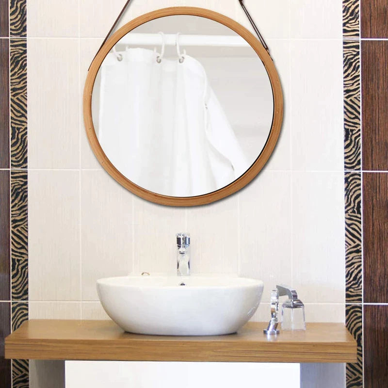 Hanging Round Wall Mirror in Bathroom &